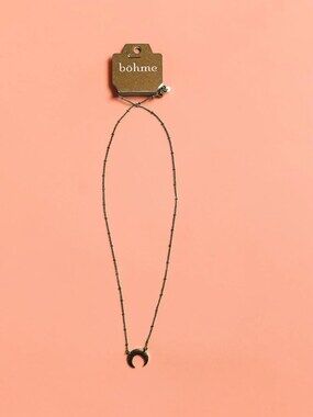 Bohme Boho Textured Crescent Moon Pendant Necklace Burnished Gold Tone